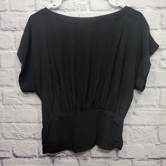 NWT Maeve Anthropologie Black Ruched Slouchy Blouse Size 0 Indie Boho Viscose - Picture 7 of 10